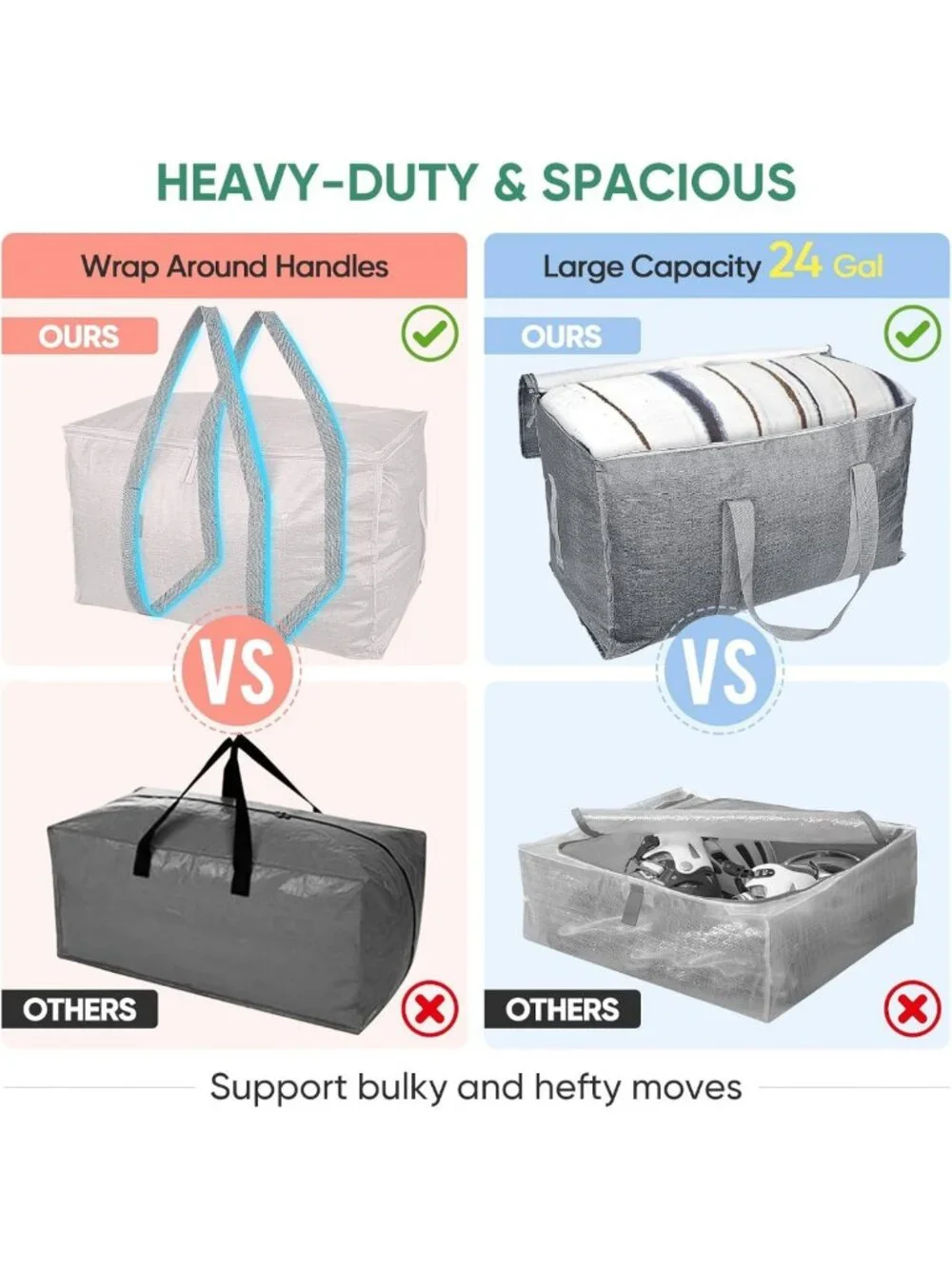 Oversized Heavy-Duty Moving Bags - 8-Pack Storage Totes with Reinforced Handles